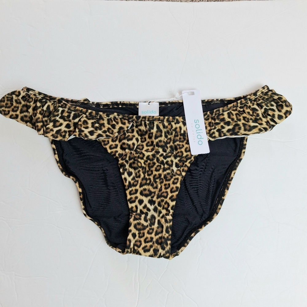 Solido Leo Leopard Animal Print Ruffle Bikini Bottom Swim Resort Safari Cheetah